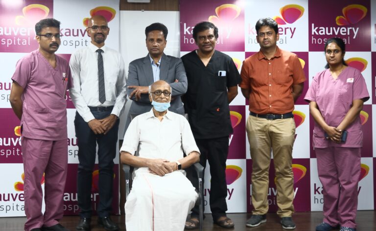 Kauvery Hospital successfully performs double heart valve replacement and pacemaker￼ without surgery on 82 year old man 
