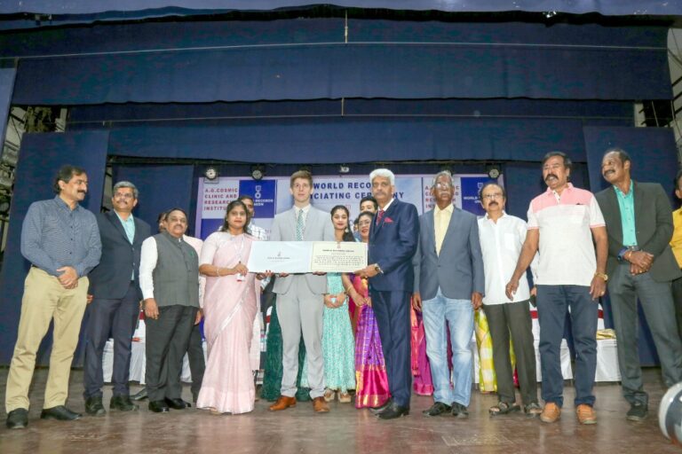Prof. Dr. Aathi Jothi Babu was presented with the World Record Award for the Panchaboodha Treatment